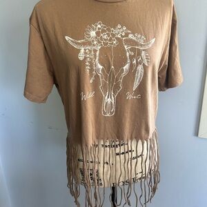 Brown Fringe Short Sleeve Tee